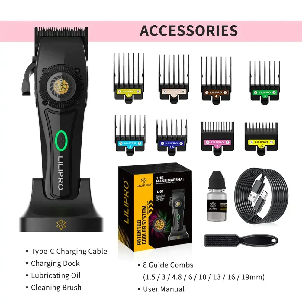 Máquina de Cortar Cabello Profesional con Sistema de Refrigeración, Hoja Cerámica DLC y Motor 8.500 RPM • LILIPRO L61